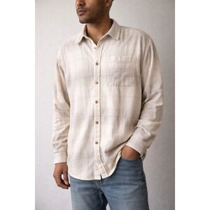 Abercrombie & Fitch Mens XXL Tall Soft Flannel Shirt Plaid Cream Tan Button Down